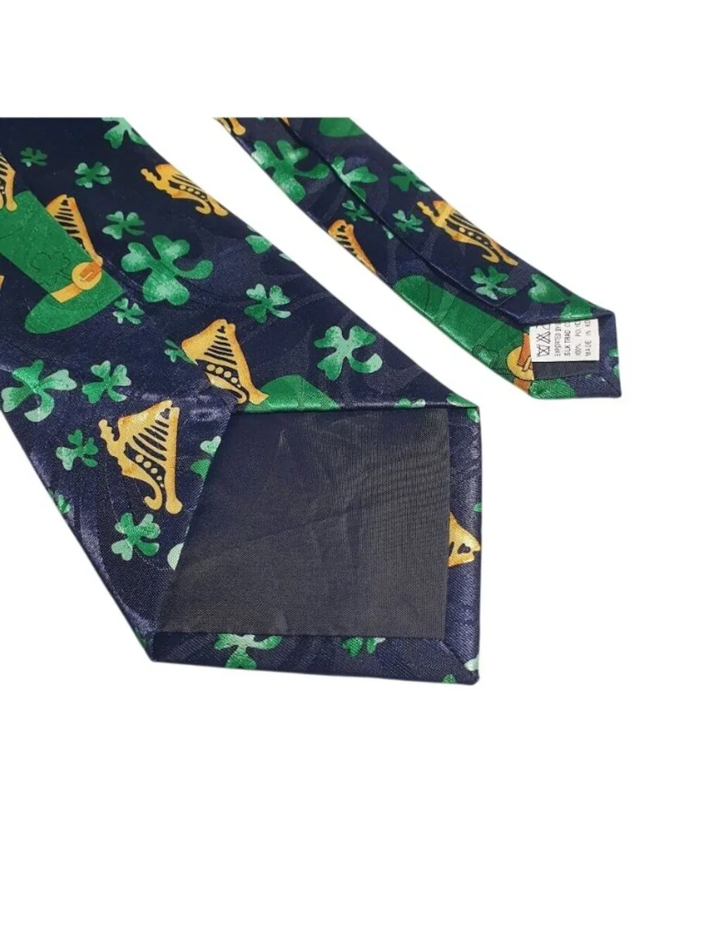 Fratello Handmade Mens St Patricks Day Tie Green Shamrocks Harps Navy Party